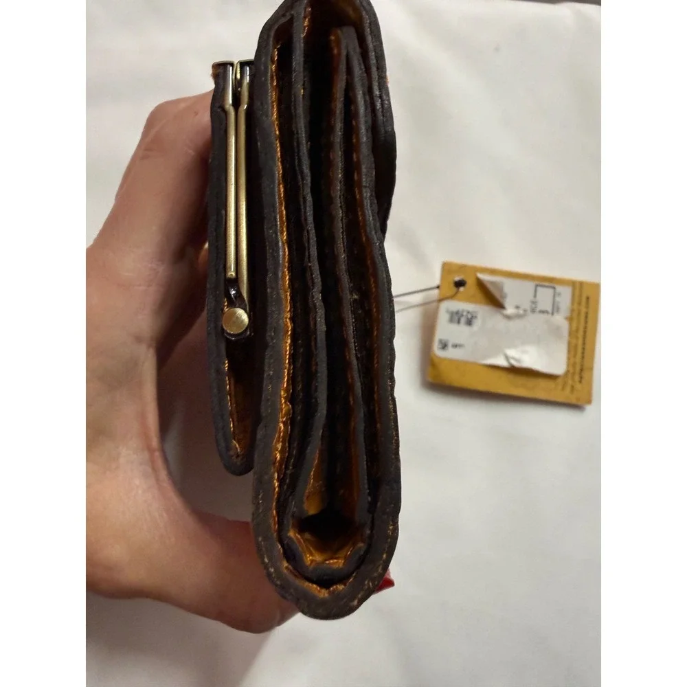 Patricia Nash Reiti Bi-Fold Croc Embossed Leather Flap Wallet RFID‎ Cognac NWT